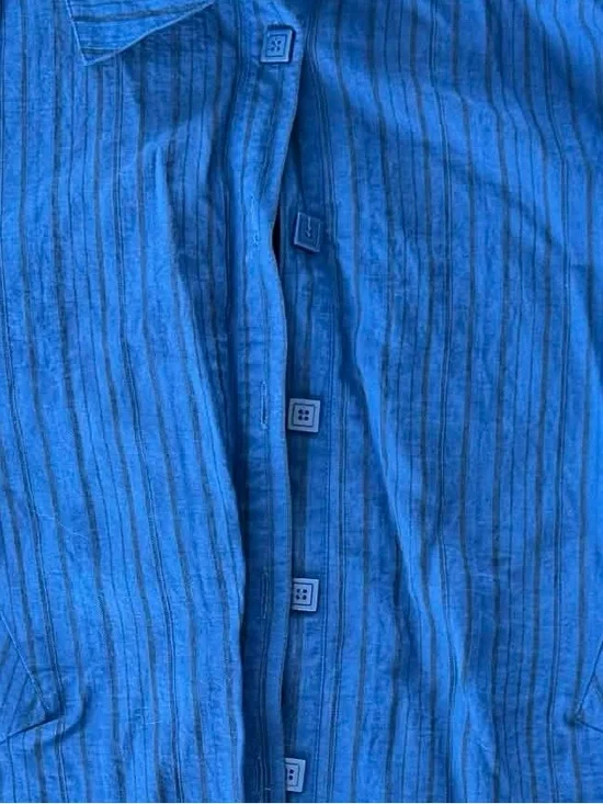 HABITAT Blue Striped Crinkle Cotton Linen Shirt Lagenlook Artsy Eclectic Boho - Picture 4 of 5